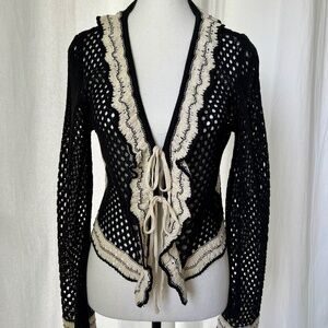 Coco Crochet Cardigan by Lumiere - Black & Cream - Size L - NEW